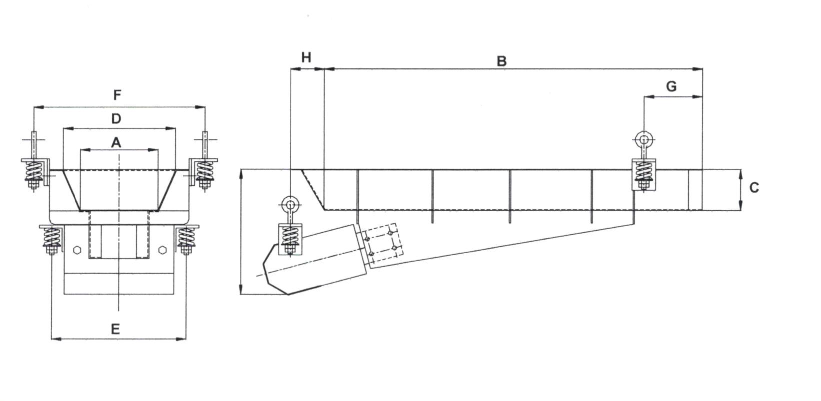 Desenho dimensional — Alimentador Eletromagnético (Linha VLC)