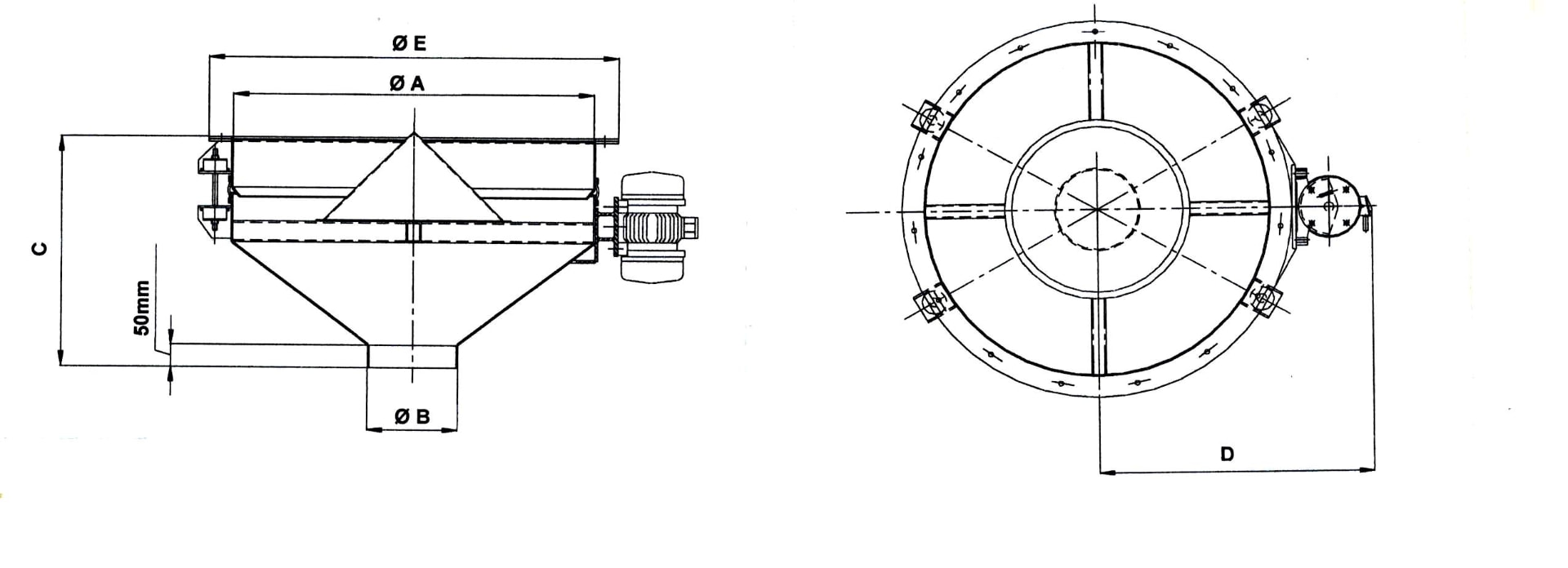 Desenho dimensional — Descarregador de Silo (Desenho dimensional)