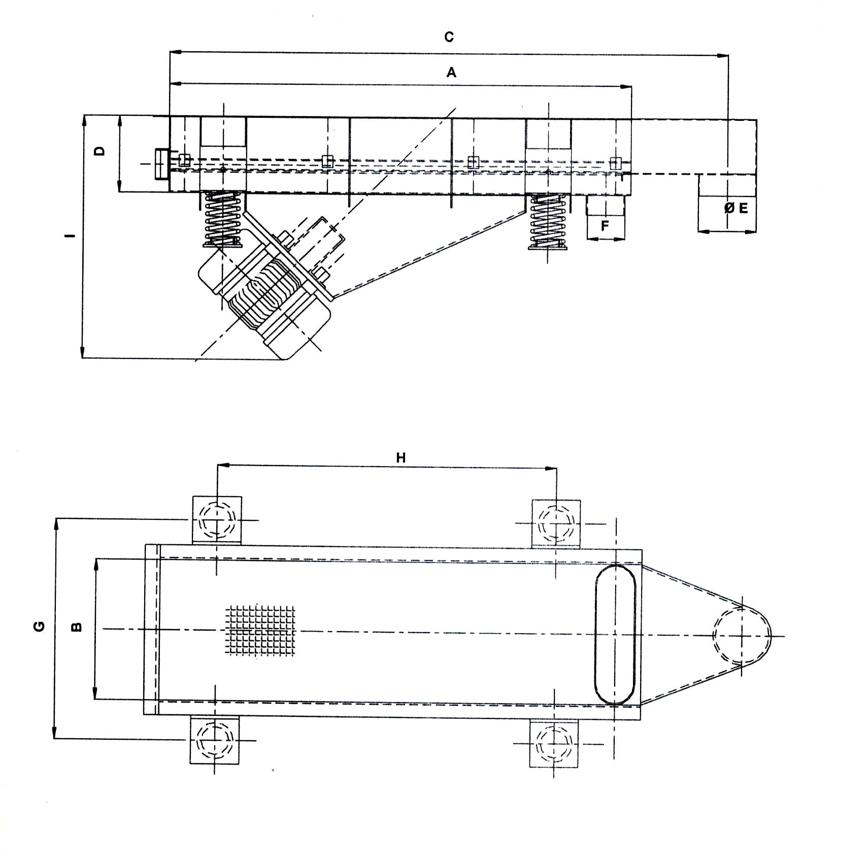 Desenho dimensional — Peneira Linear Vibratória (1 quadro)