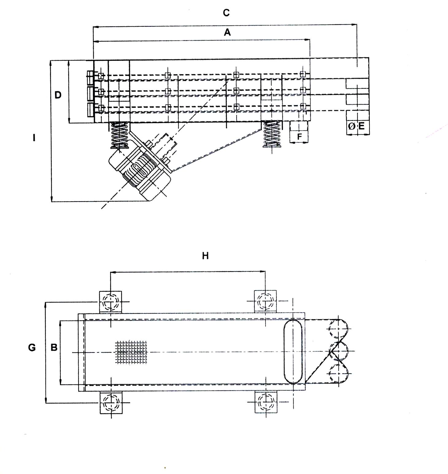 Desenho dimensional — Peneira Linear Vibratória (3 quadros)