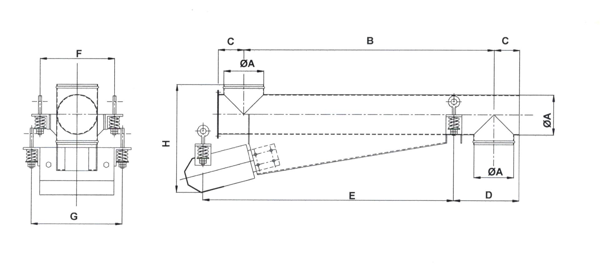 Desenho dimensional — Alimentador Eletromagnético (Linha VLC tubular)