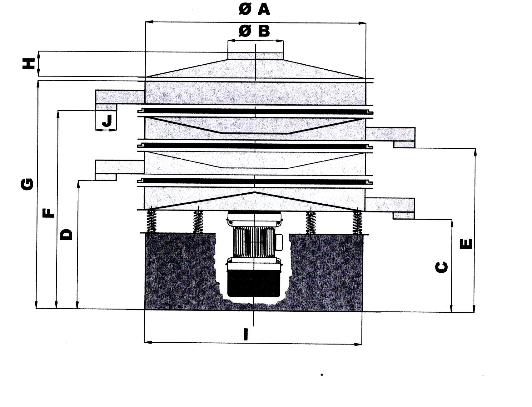 Desenho dimensional — Peneira Circular Vibratória (Desenho dimensional)