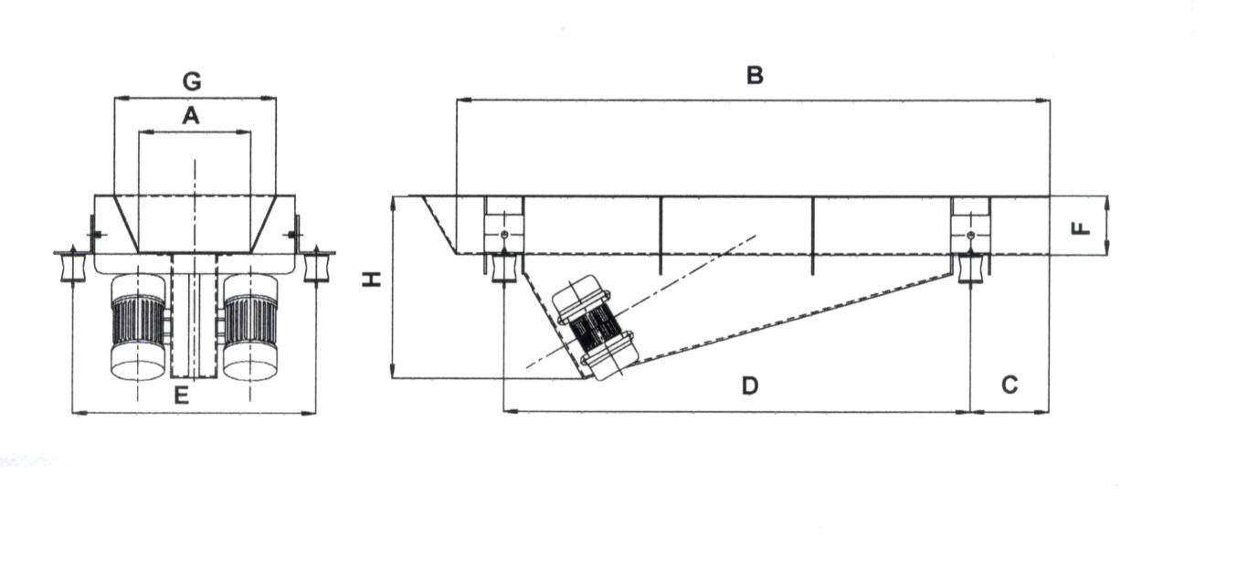 Desenho dimensional — Alimentador Eletromecânico (Com motovibrador)