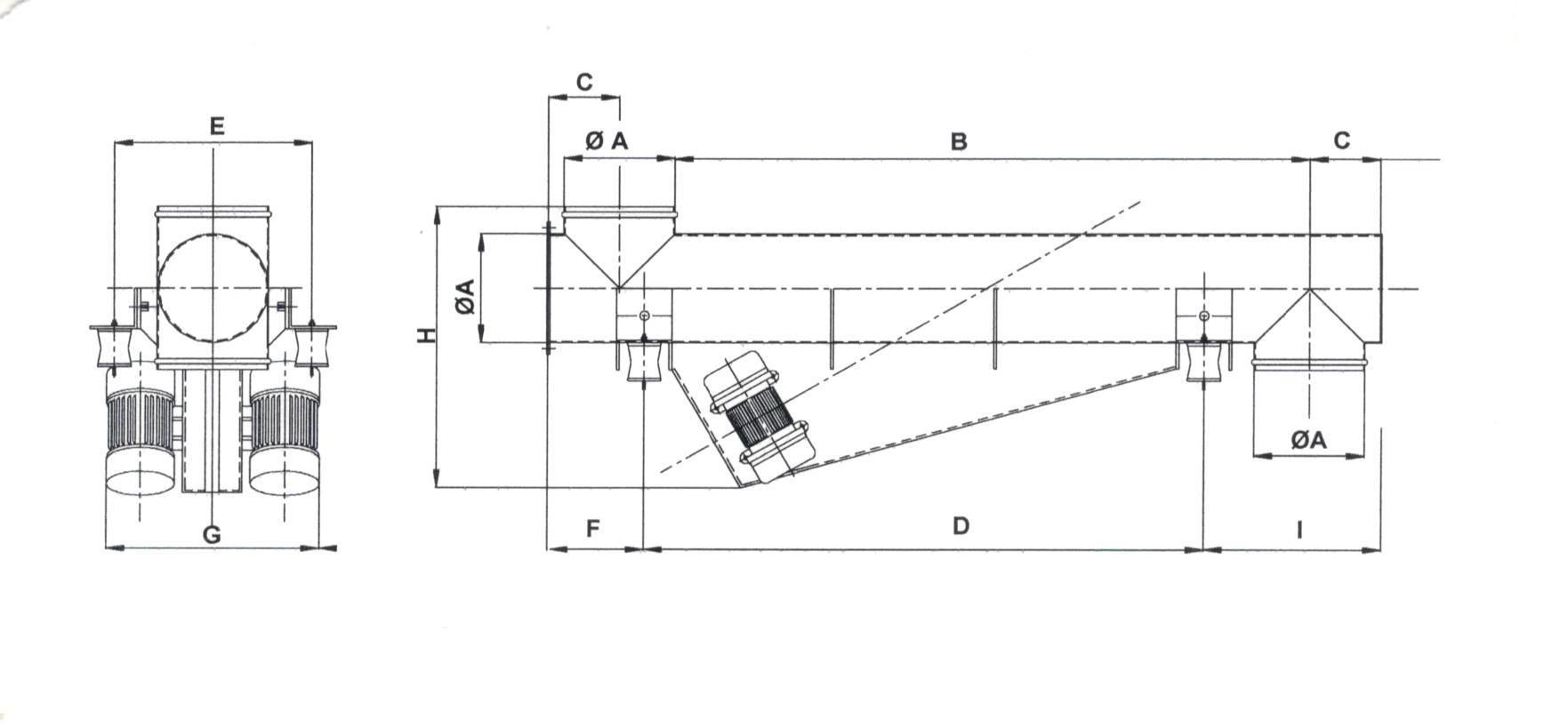 Desenho dimensional — Alimentador Eletromecânico (Tubular com motovibrador)
